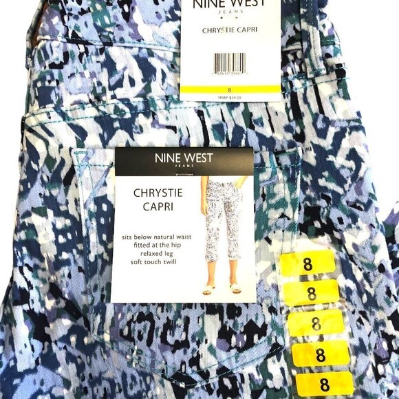 NWT Nine West Chrystie Capri Womens Size 8 Blue White Black Camo Pattern NEW - Picture 7 of 8